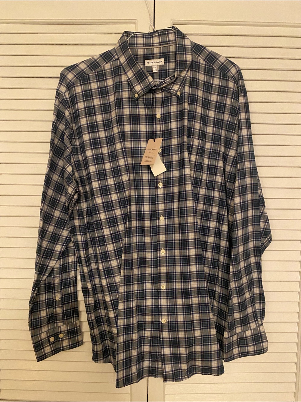 Peter Millar Navy and White Plaid Button-Down Shirt